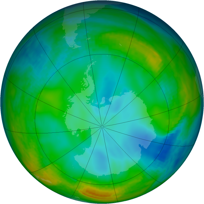 Antarctic ozone map for 25 June 1991